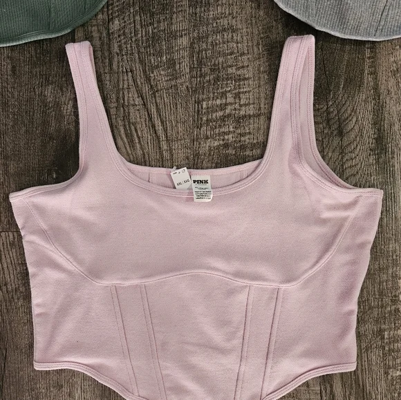 NWT Victoria Secret PINK Corset Tank Bundle Of #3! Green, Gray & Pink Size XXL - Picture 6 of 7